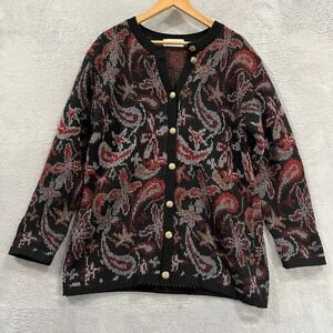 Vintage The Edinburgh Collection Cardigan Women Large Wool Floral Great‎ Britain